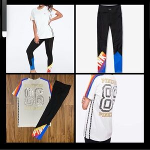 PINK Victoria's Secret Black and Blue Leggings & Matching Teeshirt